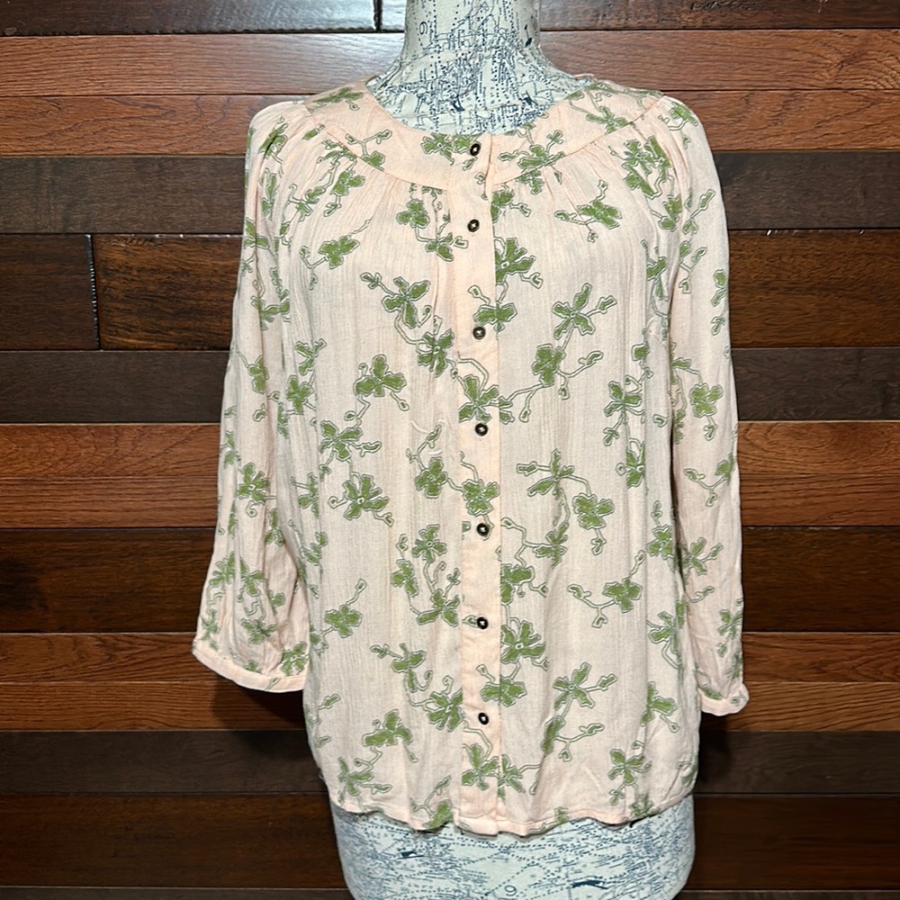 Canyon Retreat Long Sleeve Peach and Green Floral Button Down Blouse